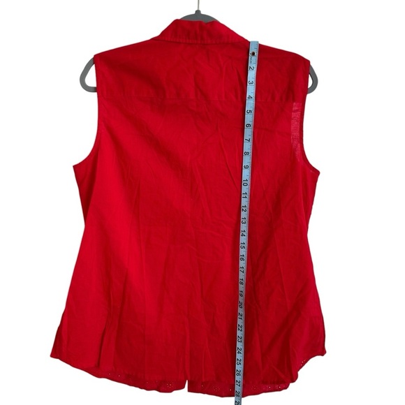 NWT Dressbarn Woman size 1X Red Eyelet Lace Button Up Tank Top Blouse Summer New - Picture 3 of 6